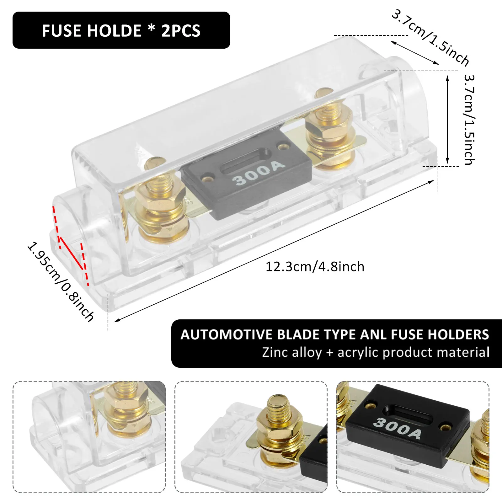 2Pcs 32V DC ANL Fuse Holder Professional Car Blade Fuse Holder Transparent Case ANL Fuse Holder 1/0 /2/4 AWG Auto Fuse Block for