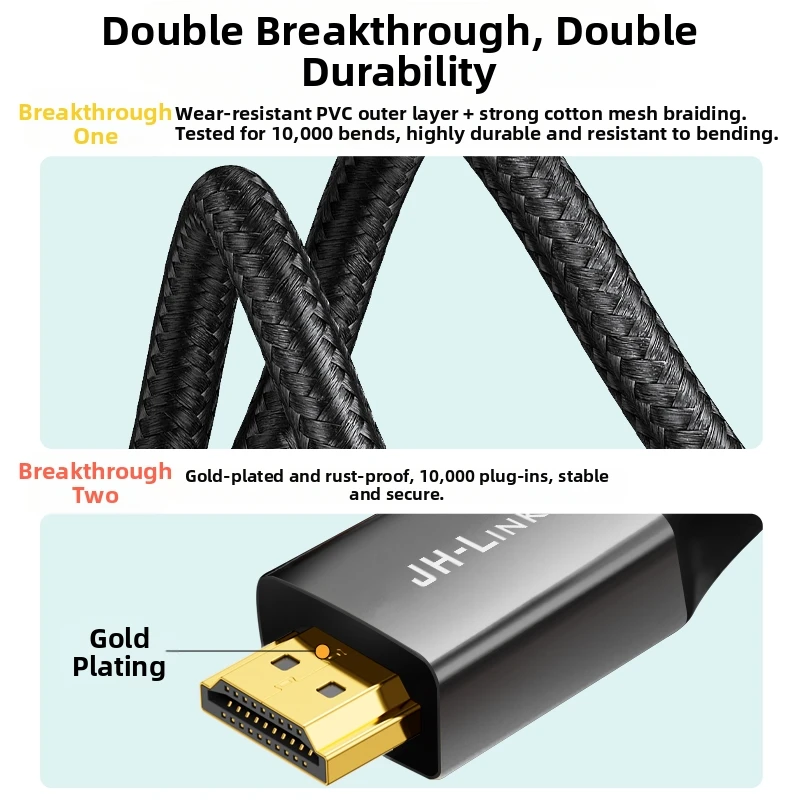 8K HDMI2.1Cable JH-LINK 48Gbps Ultra High Speed BraidedCord,Gold-Plated Connectors, Support3D HDR,For HDTV,Laptop,Gaming Console