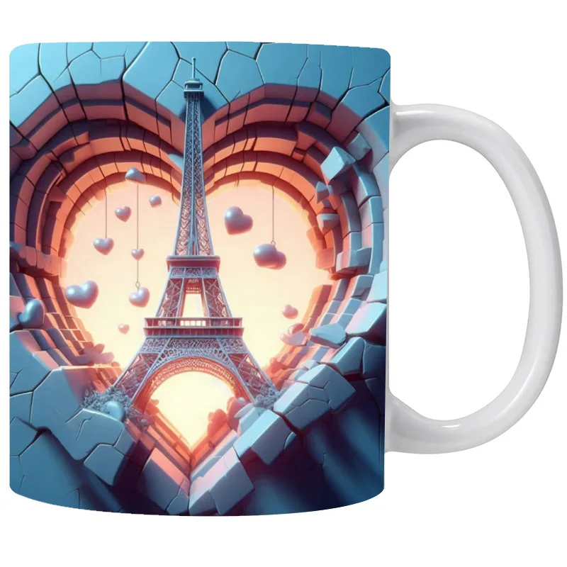 New 1pc 350ml 3D France Paris Eiffel Tower Ceramic Coffee Mugs Mugs Tea Mugs Water Cup Car Motorcycle Festival Gifts