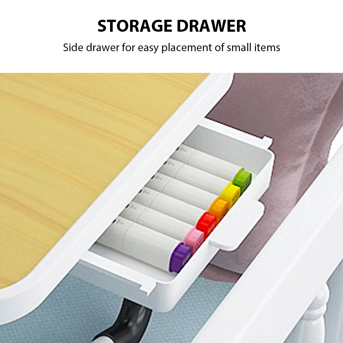 مكتب كمبيوتر محمول محمول للدراسة في السرير والمكتب مع فتحة تخزين للكمبيوتر اللوحي ودرج وحامل أكواب قابل للطي ومضاد للانزلاق #6