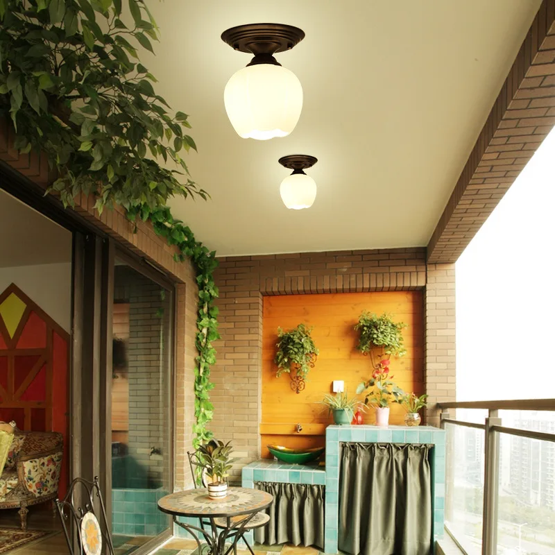 E27 مصباح سقف واحد صغير من الزجاج البسيط المستدير لإضاءة شرفة المدخل والشرفة