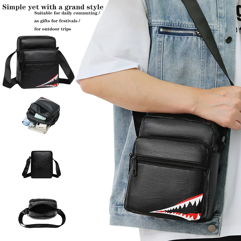 

Сумка через плечо нейтрального цвета для мужчин и женщин, подходящая для деловых поездок. Сумка через плечо с принтом акулы из искусственного материала.