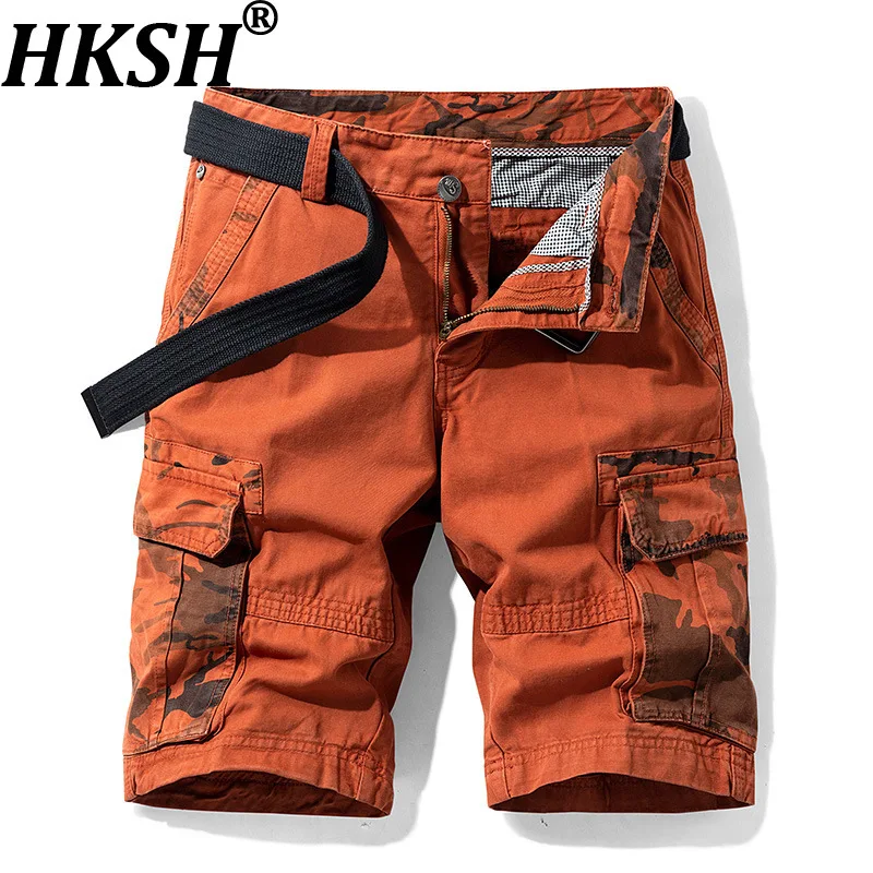 

HKSH Spring Summer New Men Tide Half-Length Cargo Pants Loose Washed Safari Style Capris Chic Ins Fashion Cotton Shorts HK20458