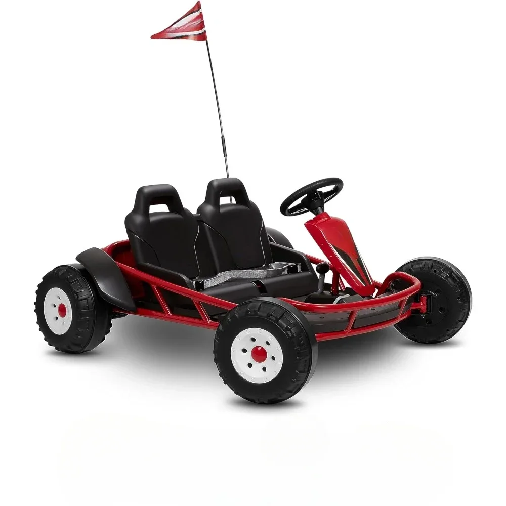 Ultimate Go-Kart for 2, 24 Volt Outdoor Ride, Go Kart for Kids Ages 3-8, Large, 23.3 x 43.8 x 41.5 inches，Red