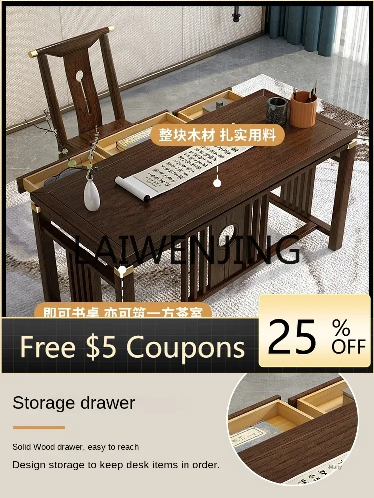 

YZNew Chinese Style Solid Wood Desk Home Desk Long Computer Office Study Table and Chair Combination