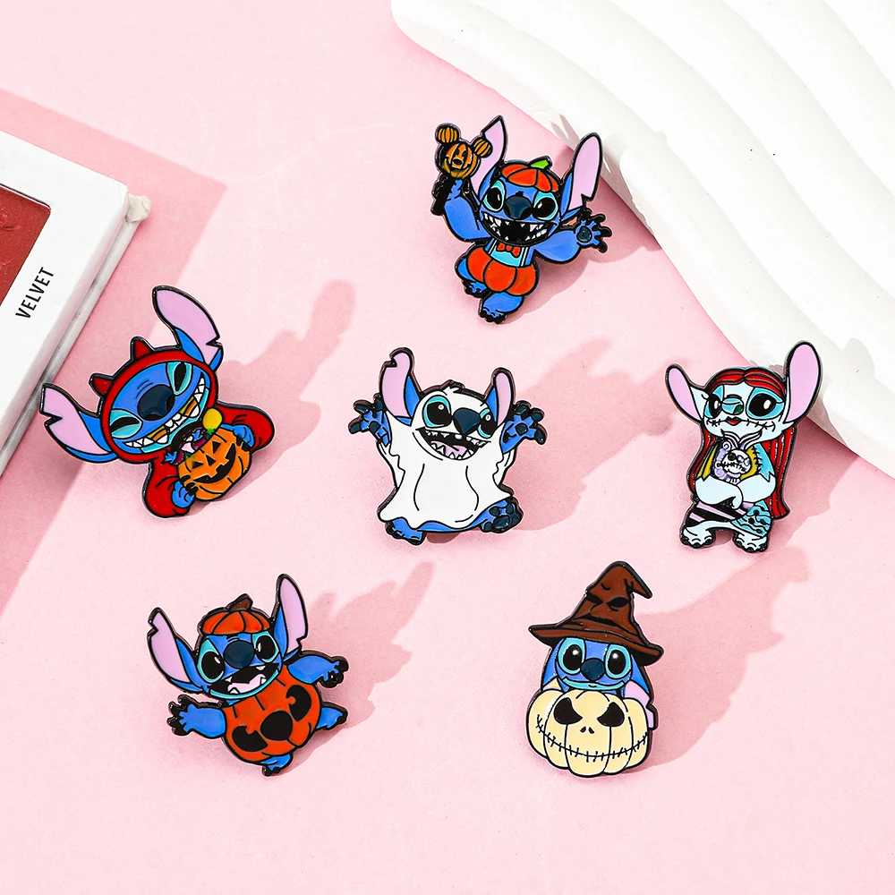 Stitch dos desenhos animados anime esmalte pino broche para mulheres moda lapela crachá para mochilas e roupas acessório ideia de presente de halloween