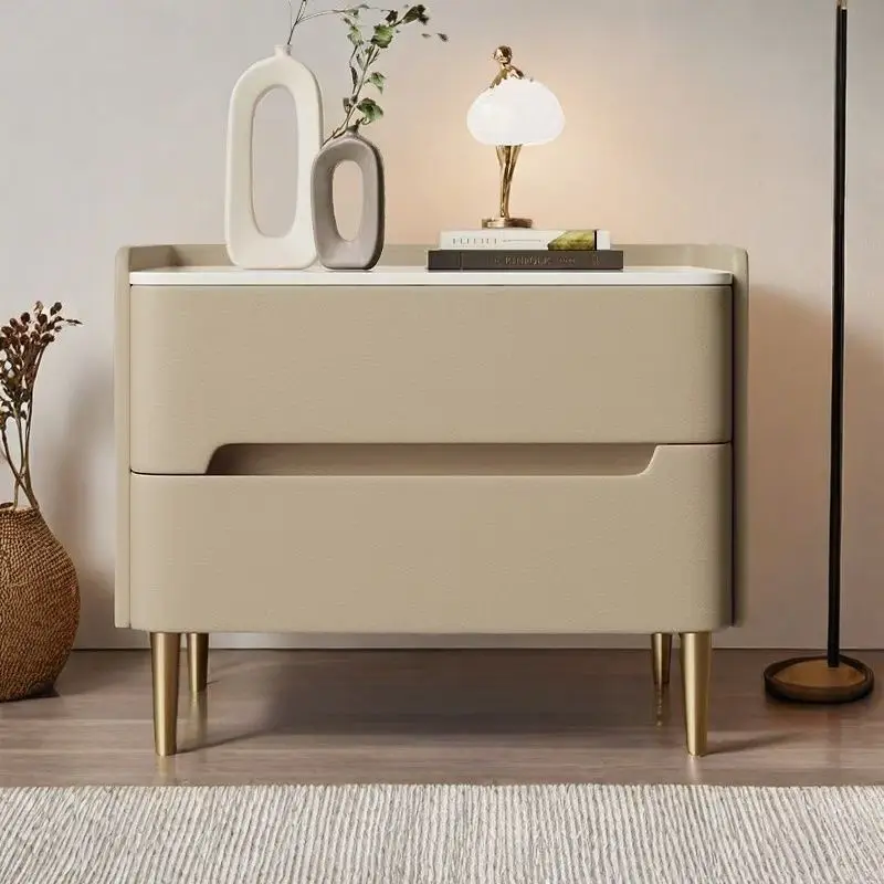 Modern simple solid wood bedside table high-end light luxury bedroom home locker rock slab