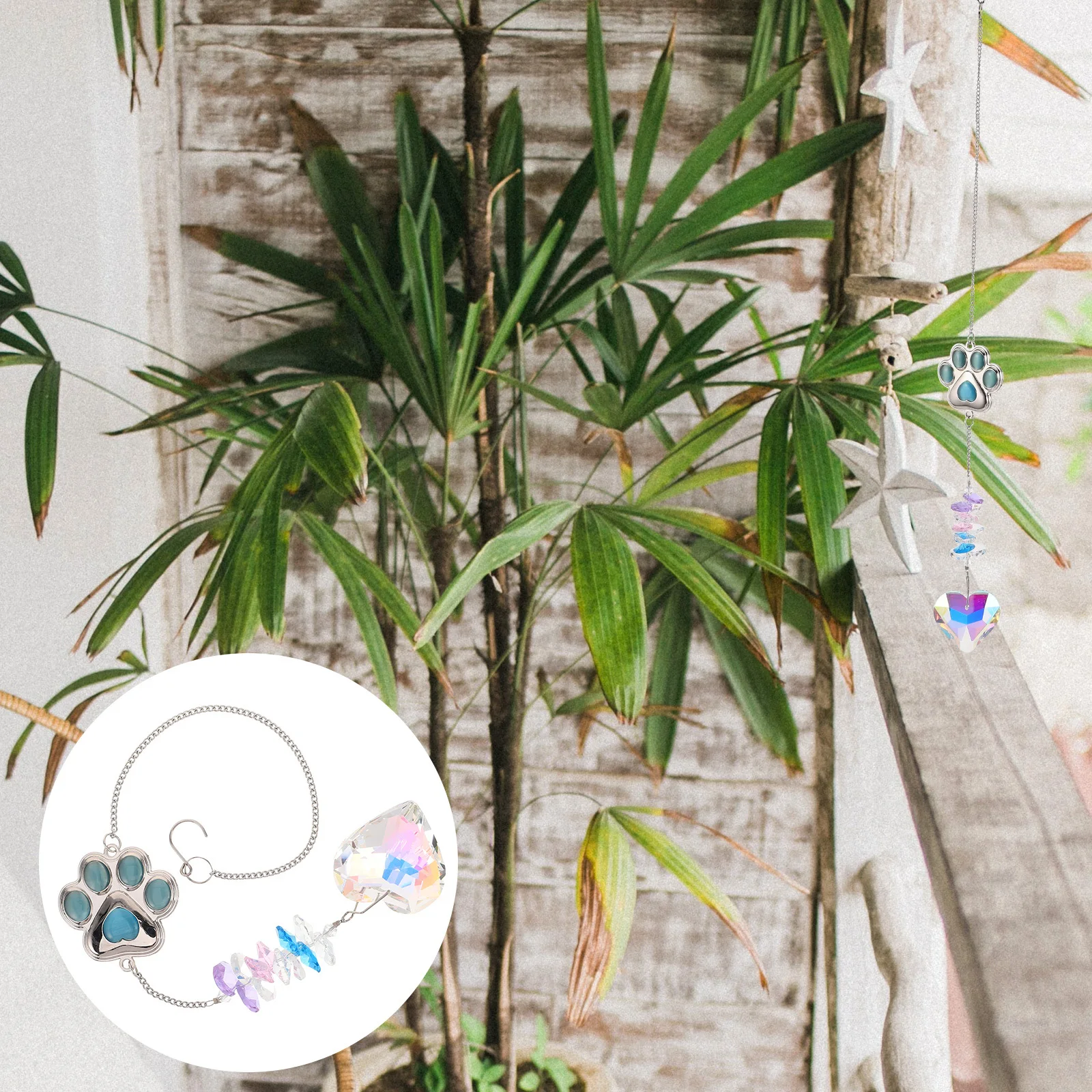 

Crystal Wind Chimes For Outside Pink Metal Dog Paw Hanging Ornament Sun Catcher Garden Decor Backyard Wind Chime Patio