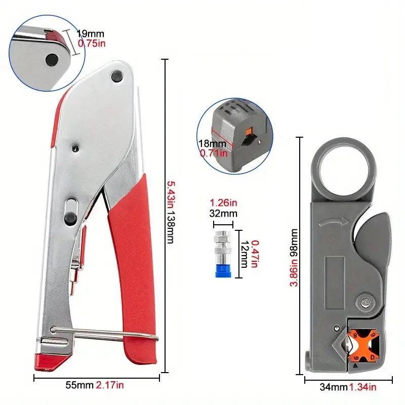 7/22 Stuks Coax Kabel Crimper Coaxiale Compressie Tool Kit Draad Stripper Met F RG6 RG59 Connectors Stripper Krimptang