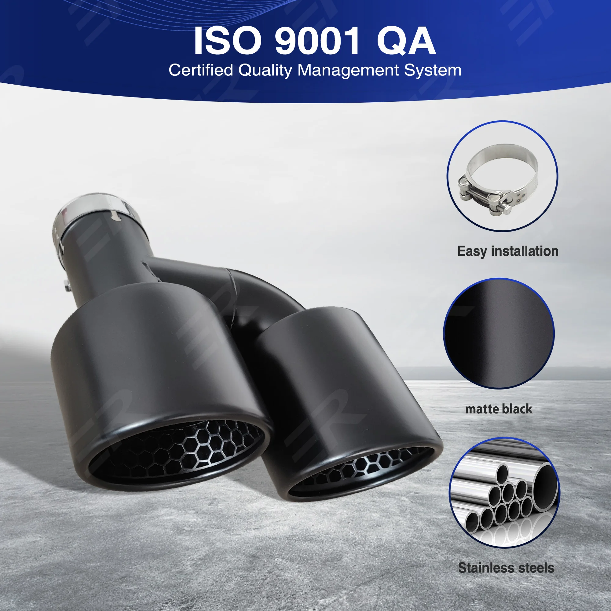 1Pc ER Exhaust Tip Car Stainless Steel Exhaust Matte Black Upgrade Honeycomb Design Double Outlet Universal Muffler Tip Modify