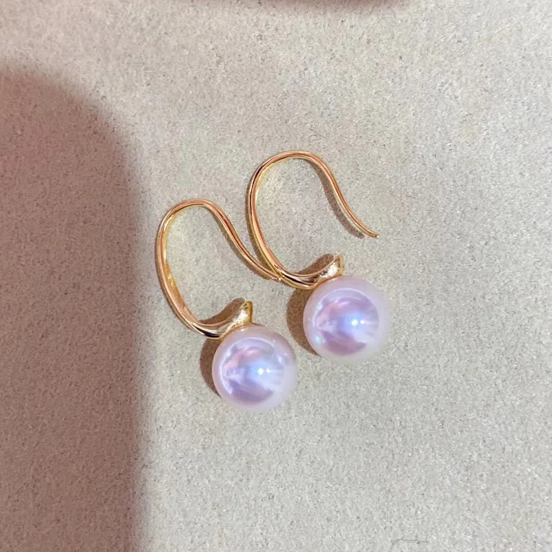 

18K Gold Akoya Saltwater Pearl Studs, High Heel Brilliant Round Earrings, Tennyo Grade Mini Light Bulb Jewelry