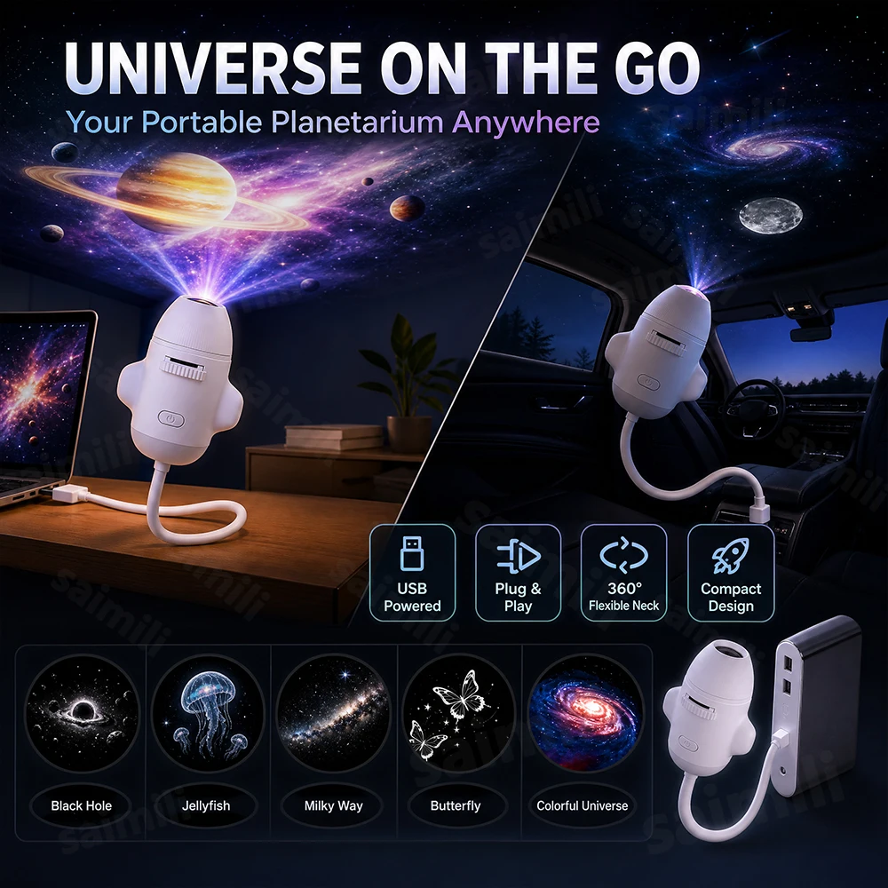 2‑in‑1 Flexible Gooseneck Galaxy Star Projector Lamp USB Powered Nebula Sky Night Light Romantic Decor Lamp For Bedroom Car Use