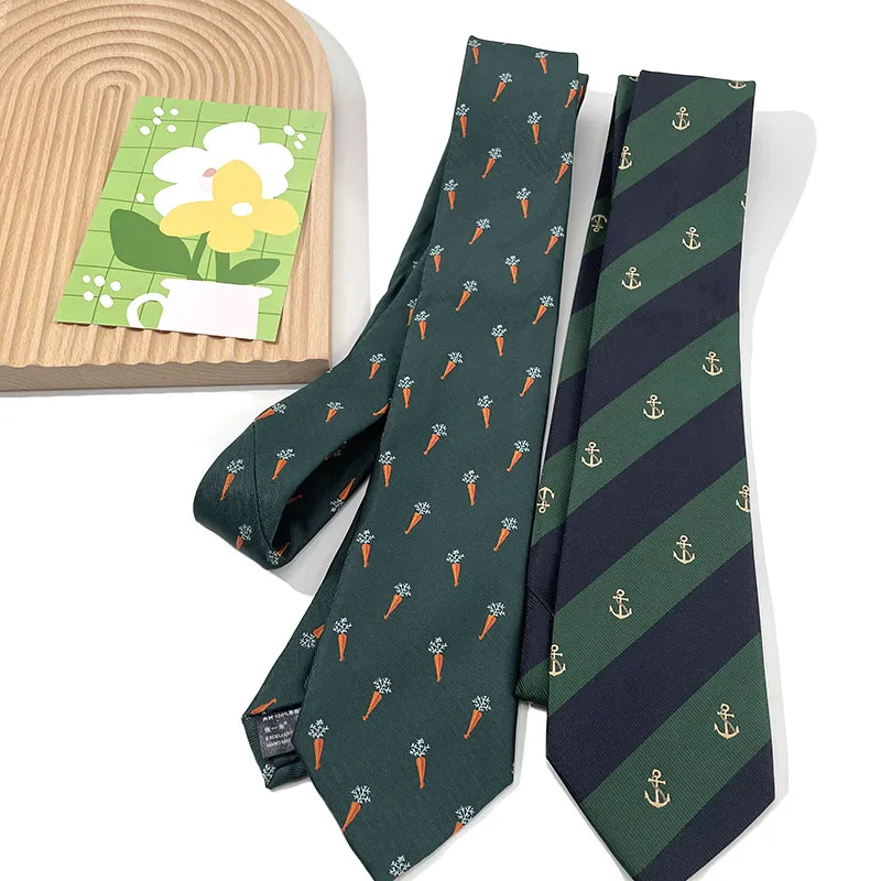 Polyester yarn-dyed college retro style neck tie jacquard green bottom personalized handmade men's and women's ties