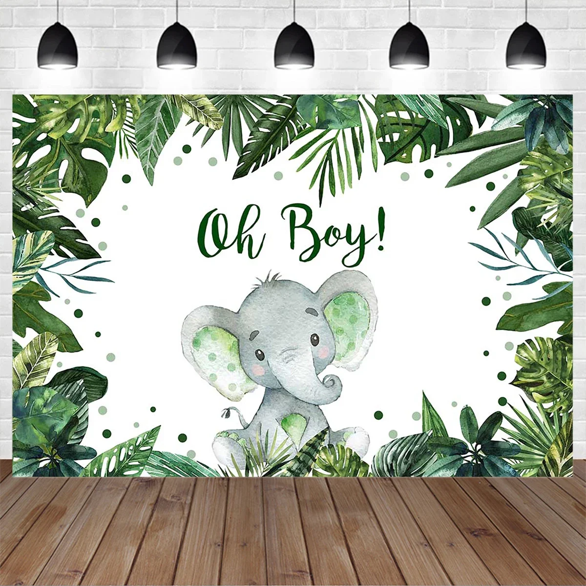 

Spring Safari Baby Shower Birthday Decoration Photography Background Banner Elephant Forest Green Backdrop Boy Portrait Photo