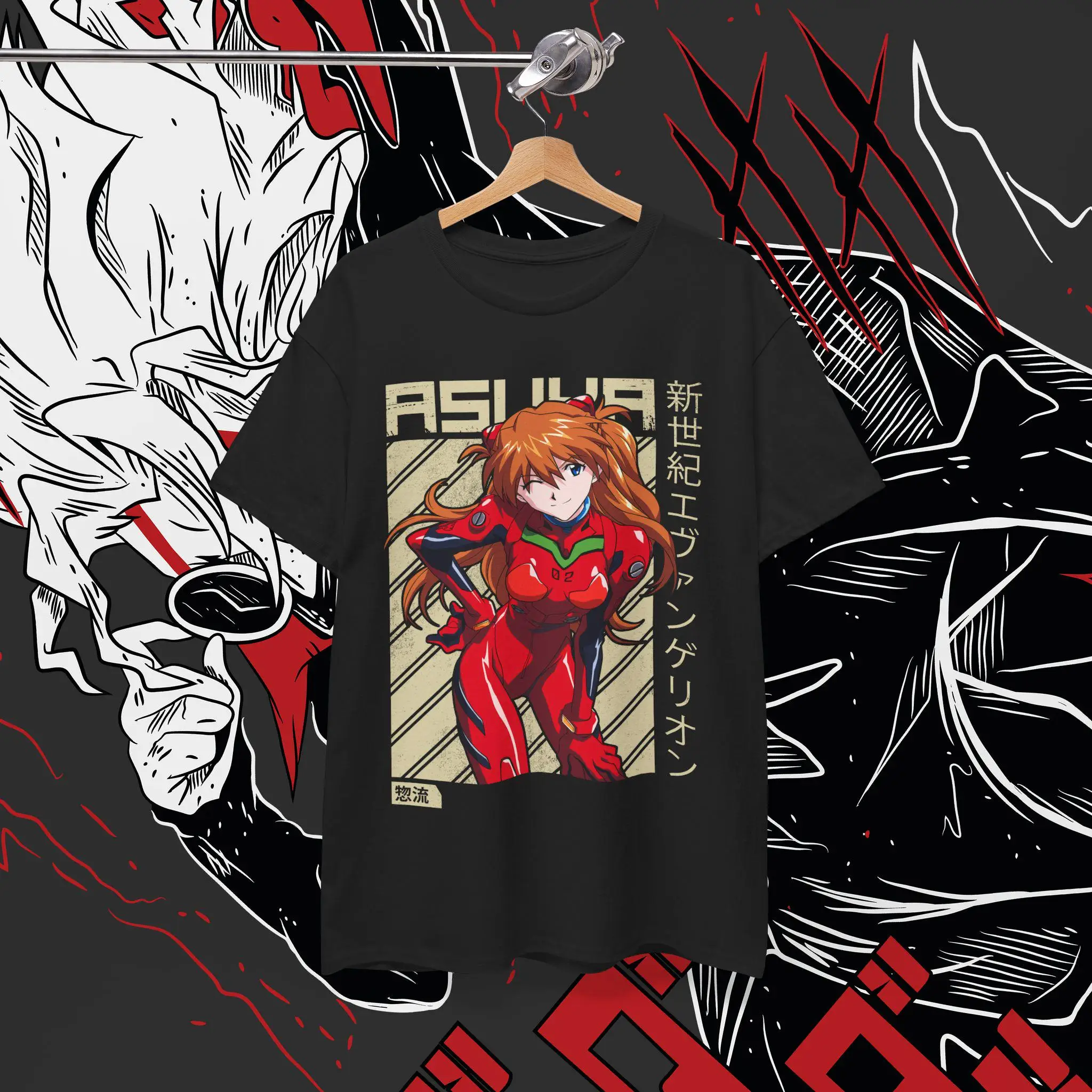 T-shirt regalo cosplay anime retrò giapponese Asuka Langley, T-shirt fan Evangelion Puro cotone strato base per tutte le stagioni peso pesante
