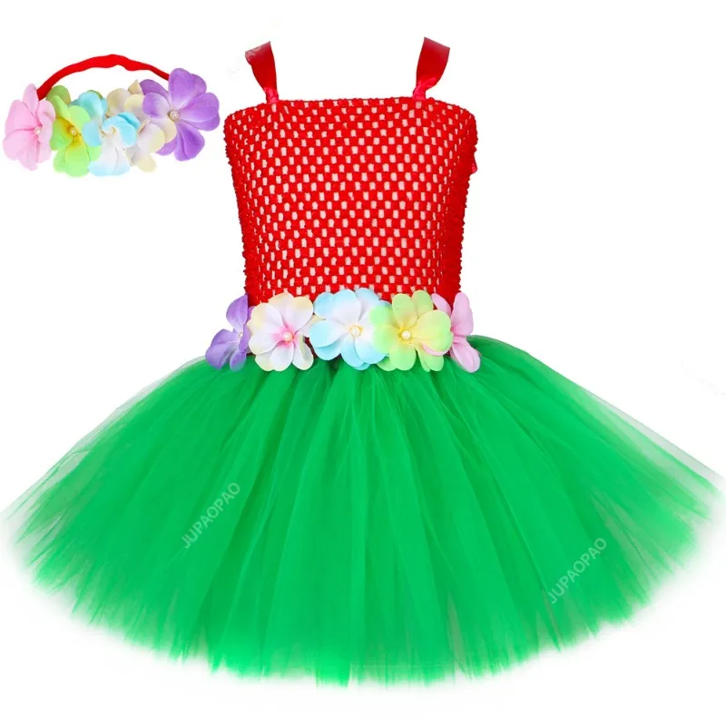 Hawaiian Hula Dresses for Girls Kids Hawaii Lilo Tutu Dress Toddler Baby Girl Hula Show Costume Halloween Luau Dance Outfits-AB