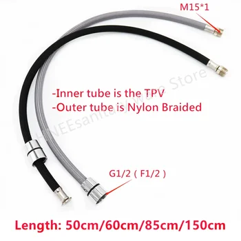 50 cm/60 cm/85 cm/150 cm F1/2 M15 * 1 Tubo Flessibile In Nylon Intrecciato Per La Cucina Estraibile Rubinetto Tubo Spinning Nero Grigio Idraulico