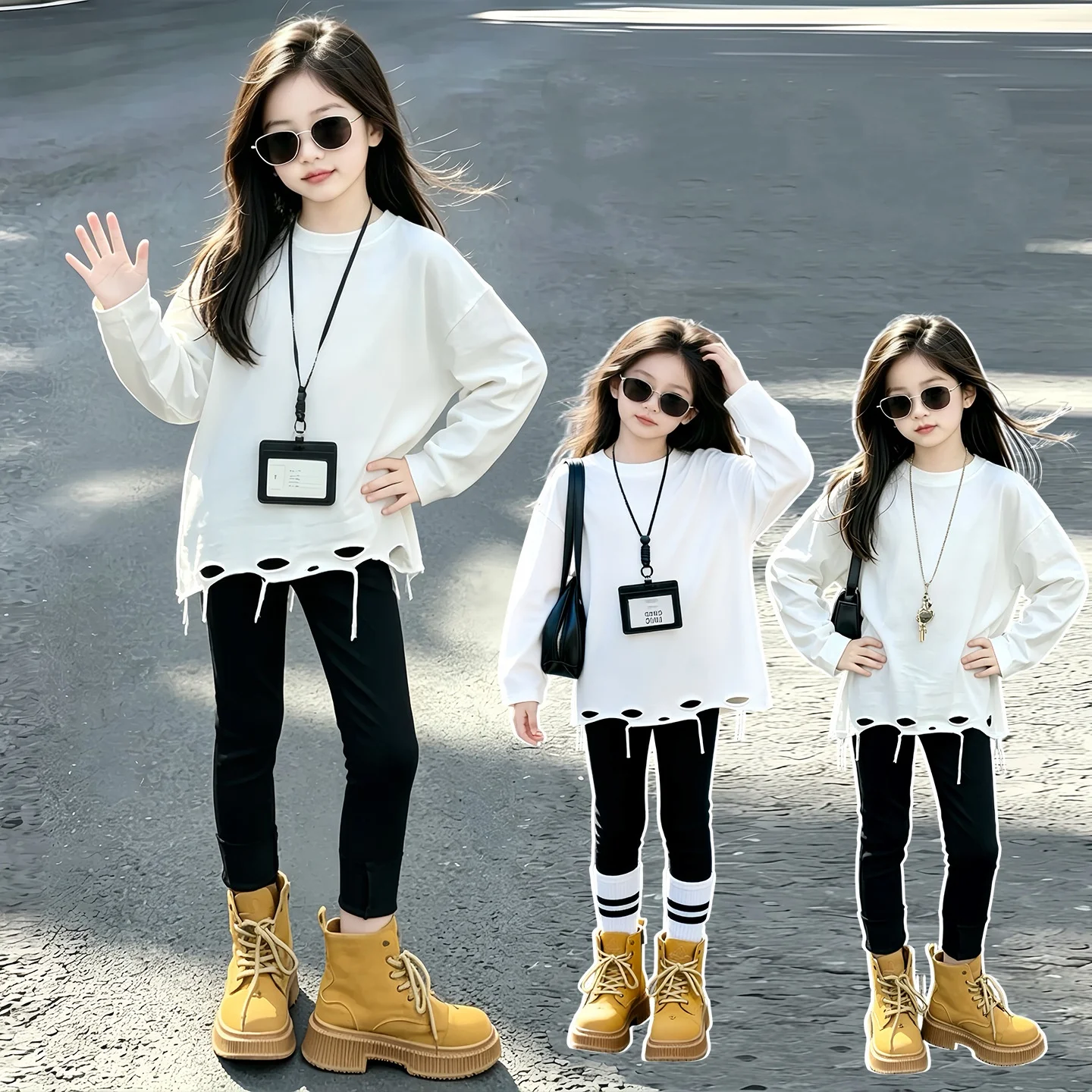 New Autumn Winter Girls Clothes Baby 1pc Loose Hole T-shirt Sweatshirt or 1pc Stretch Leggings Teenager Kid 4 8 9 10 11 12 Year