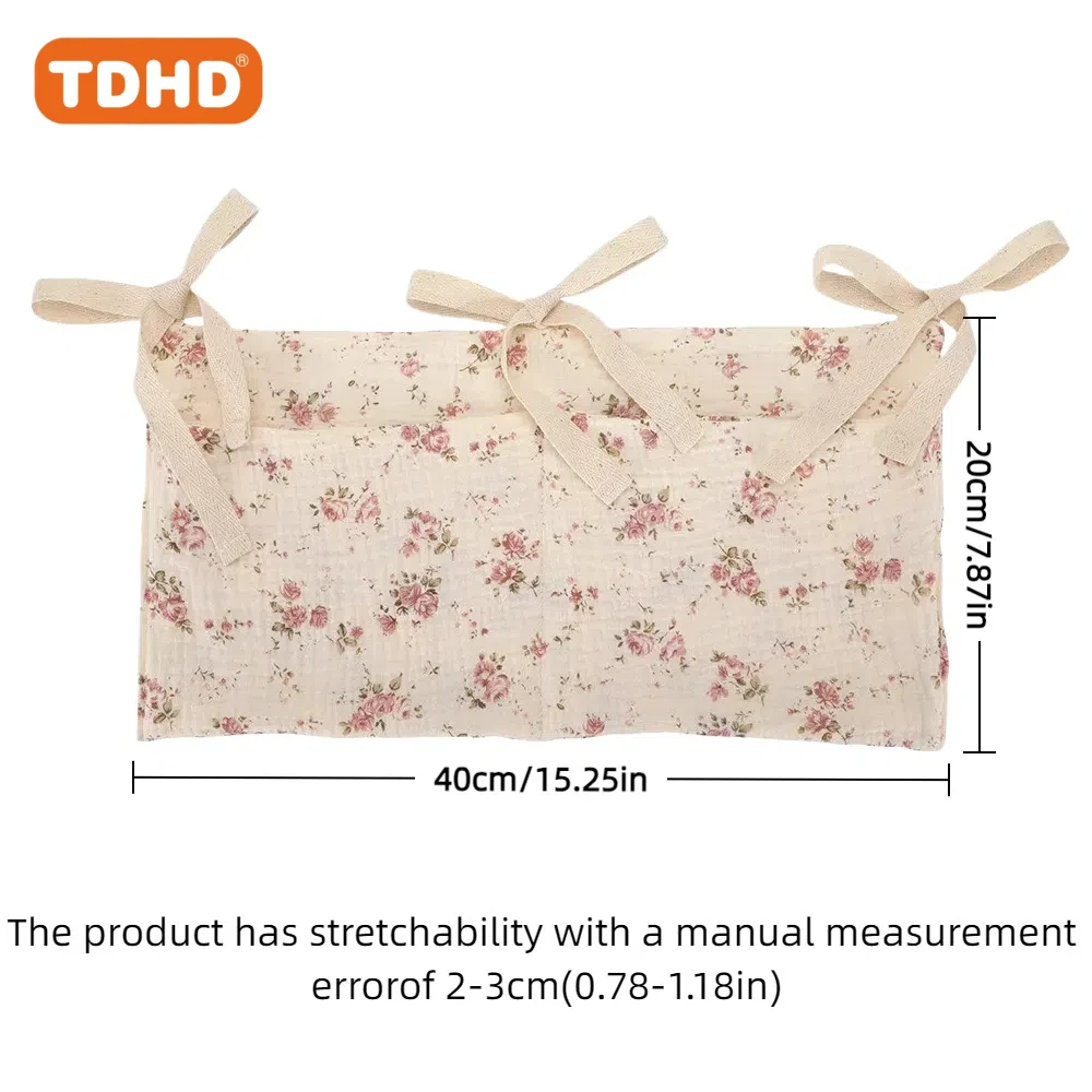 جيب معلق لمنظم سرير الملمس الناعم TDHD، حقيبة تخزين حضانة متعددة الأغراض للحفاضات والزجاجات وألعاب التسنين والديكور #4