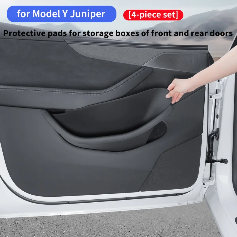 

For Tesla Model Y Juniper, front and rear door storage boxes, door storage slot protective pads, 4-piece set