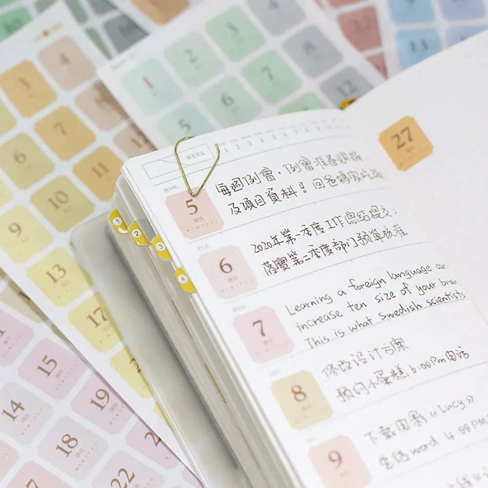 12sheets Number Date Stickers Journal Planner Calendar Sticker Kawaii Diary Notebook Agenda Index Label Tags Korean Stationery