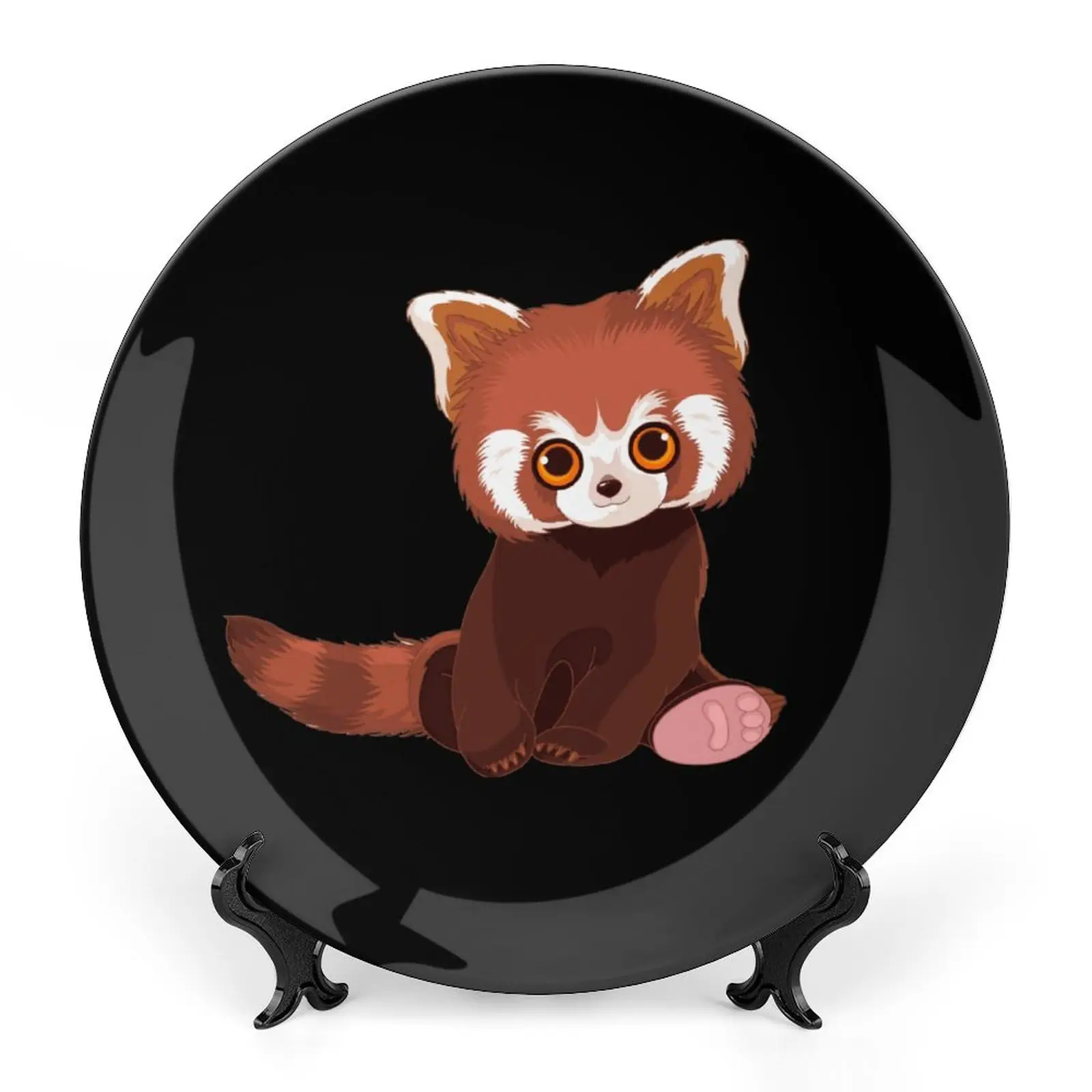 Red Panda Funny Print Bone China Decorative Plate Round Ceramic Plates Craft with Display Stand for Home Office Wall Decoration