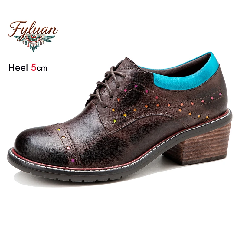 

New Spring Fall Handmade Color Matching Stars Hollow Women's Shoes Round Toe Thick Heels 5cm Lace Up Ladies Pumps Bohemian Shoes