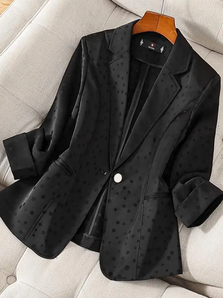 

Korean Fashion Women New Black White Dot Single Button Blazer Coat Spring Autumn Vintage Red Seven Quarter Sleeve Versatile Tops