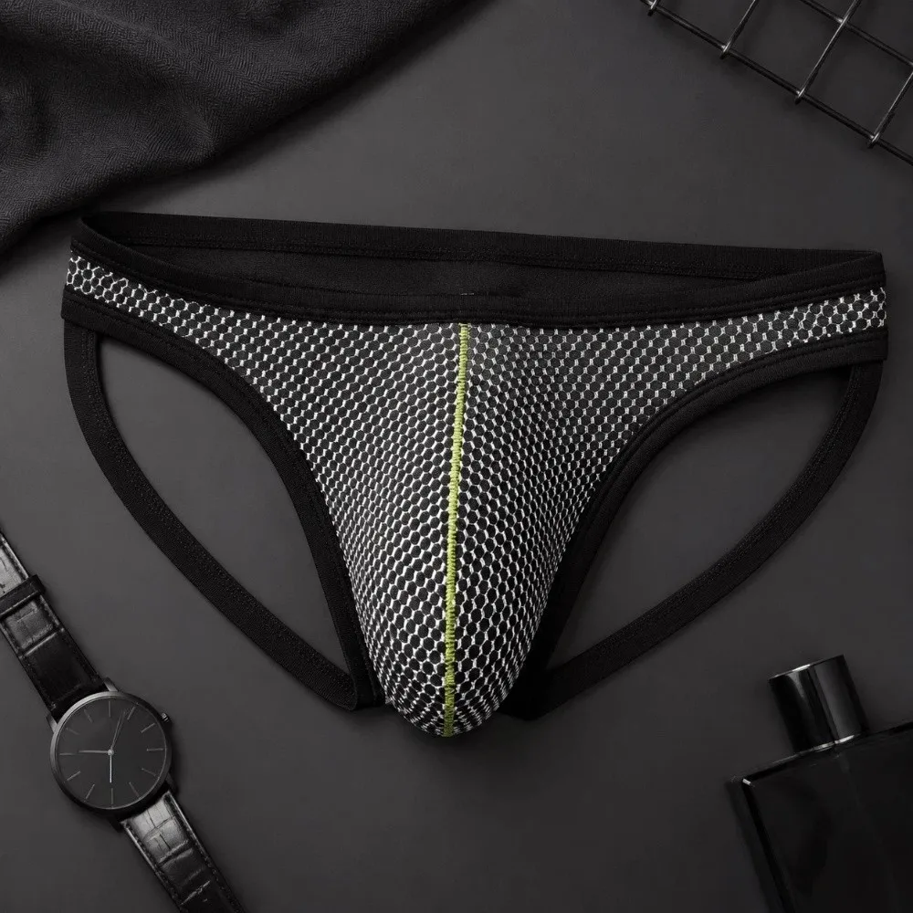 Patchwork Thin Belt Thong Briefs T-back Lingerie Pouch Briefs Low Waist Men's Underwear Swim Bikini 3