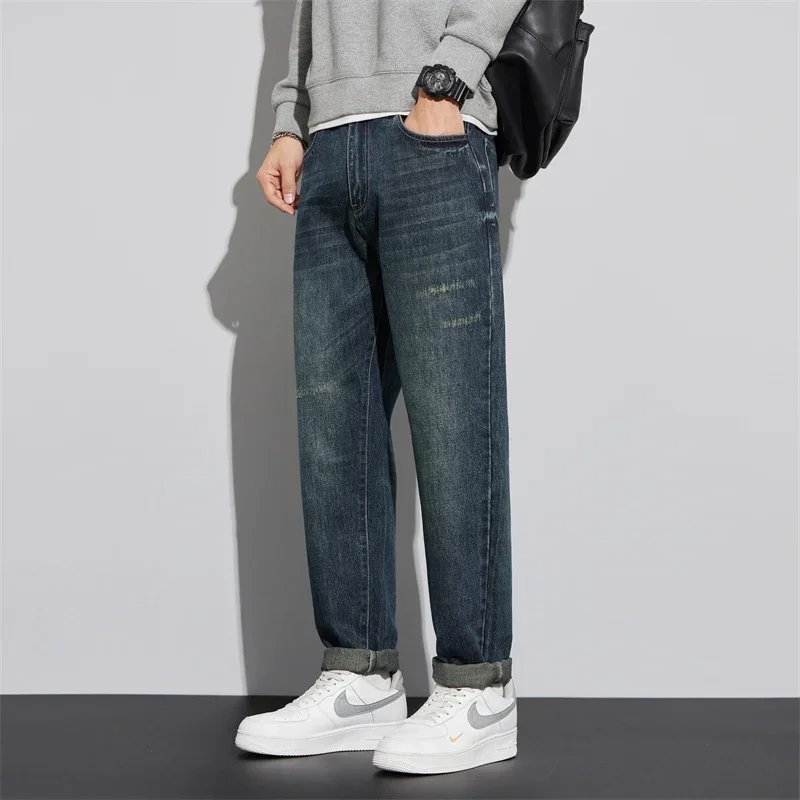 Spring and Autumn Jeans Mens Trend Loose Casual Straight Leg Long Pants Cargo  Baggy Y2k Hombre Denim Trousers