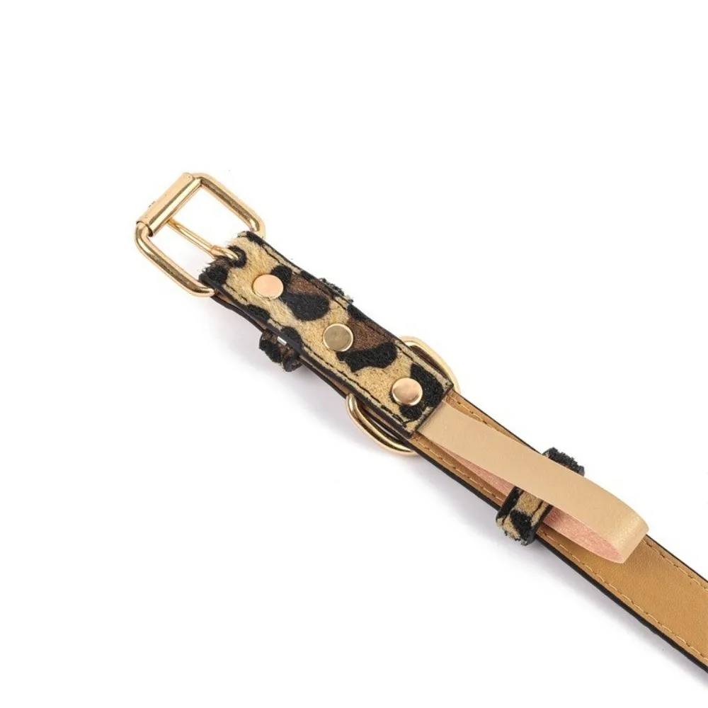 Leopard Print Dog Collar PU Leather Wear Resistant Adjustable Pet Collar Pet Walking Leopard Dog Collar Small Medium Dogs