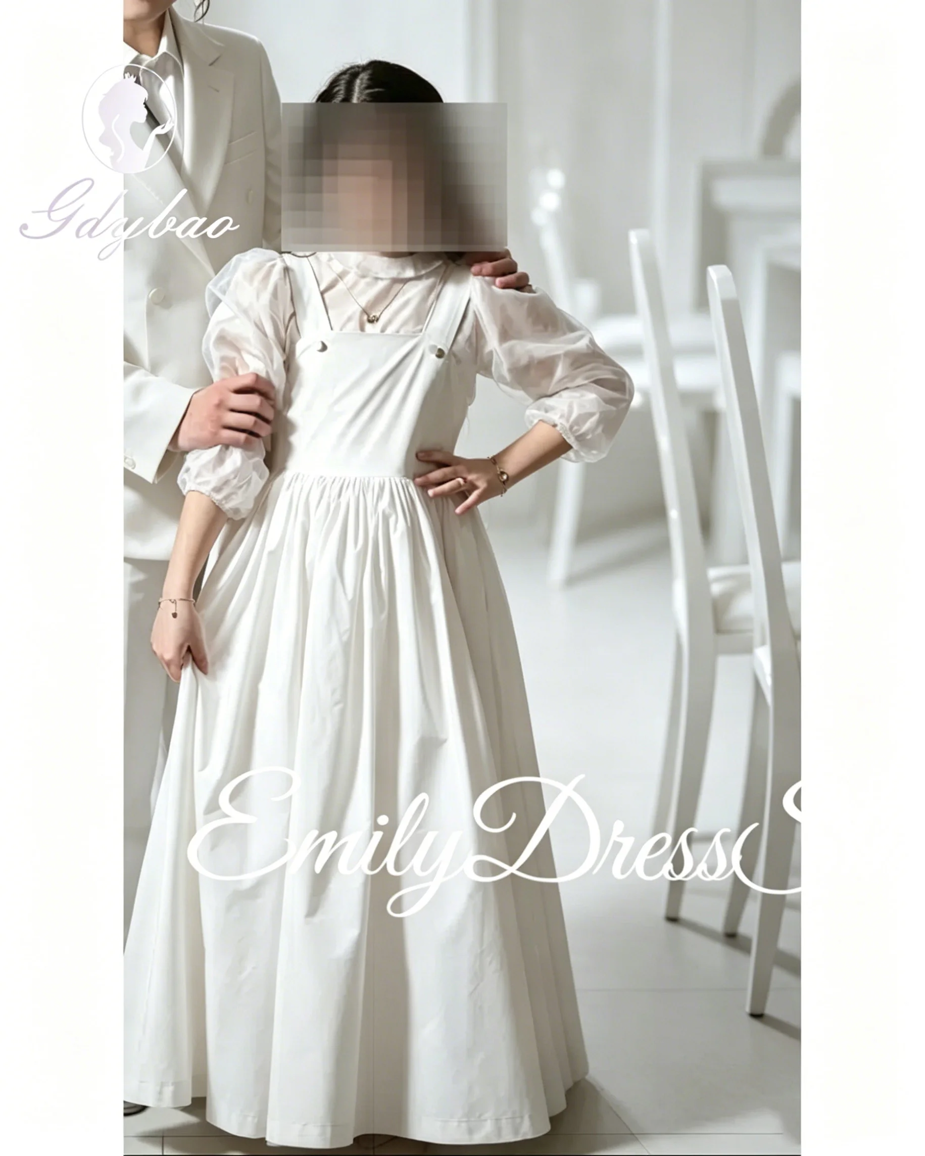 Customized 2pc Set Flower Girl Dress For Wedding Modest Puffy Satin 3/4 Sleeves Kids Baby Birthday First Communion Ball Gown