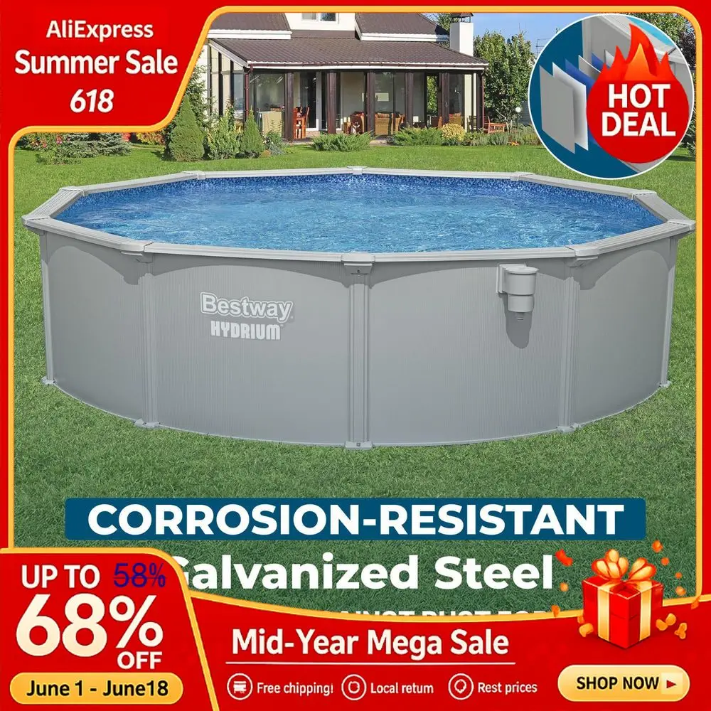 

15 x 48 Above Ground Pool, Round Steel Side Wall Frame Outdoor Swimming Pool Set with Sand Filter Pump, Polyspher Custom