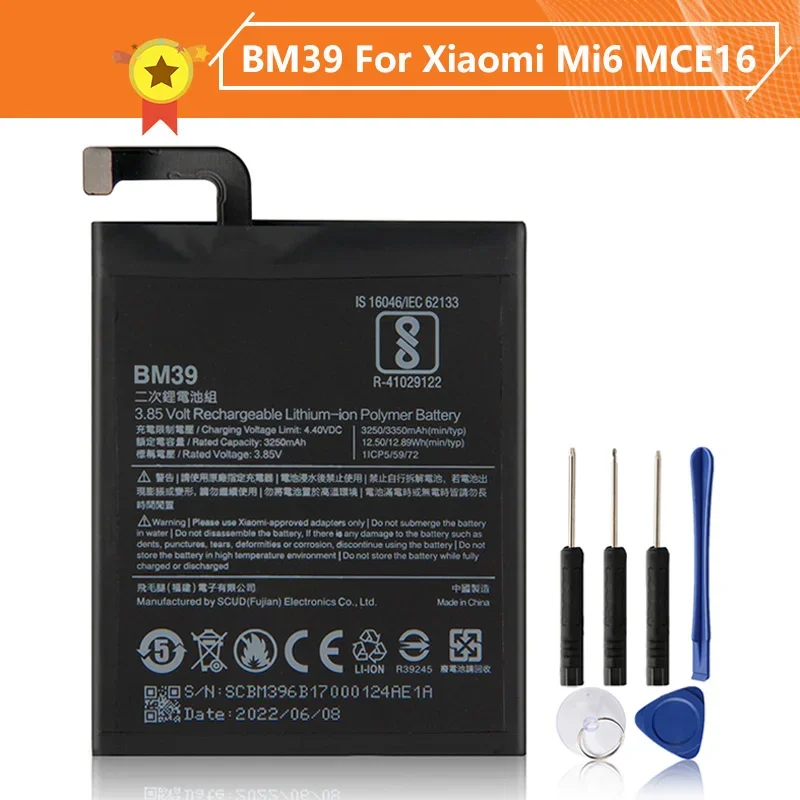 

BM39 Phone Battery For Xiao mi 6 Mi6MCE16 3350mAh BM39 Replacement Battery + Tool