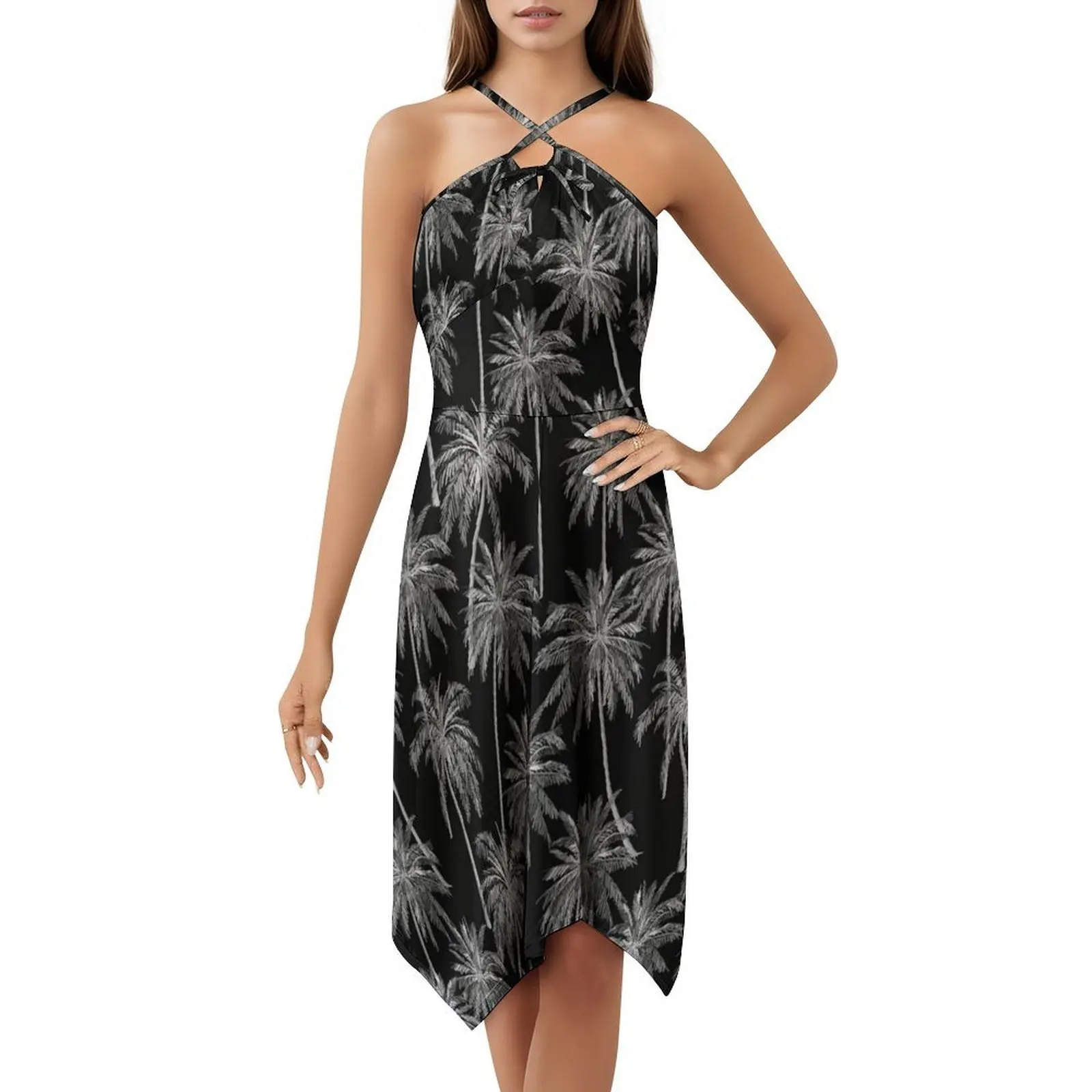 فستان نسائي أنيق للحفلات بدون خياطة على شكل أشجار النخيل مع خيارات قصيرة/طويلة/بدون أكمام، نمط متكرر بدون خياطة #5