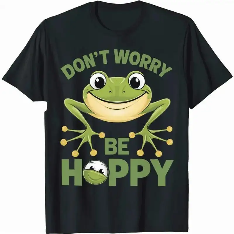 Men's Retro Frog Humor  T shirt DON'T WORRY BE HAPPY Design Cotton C ò