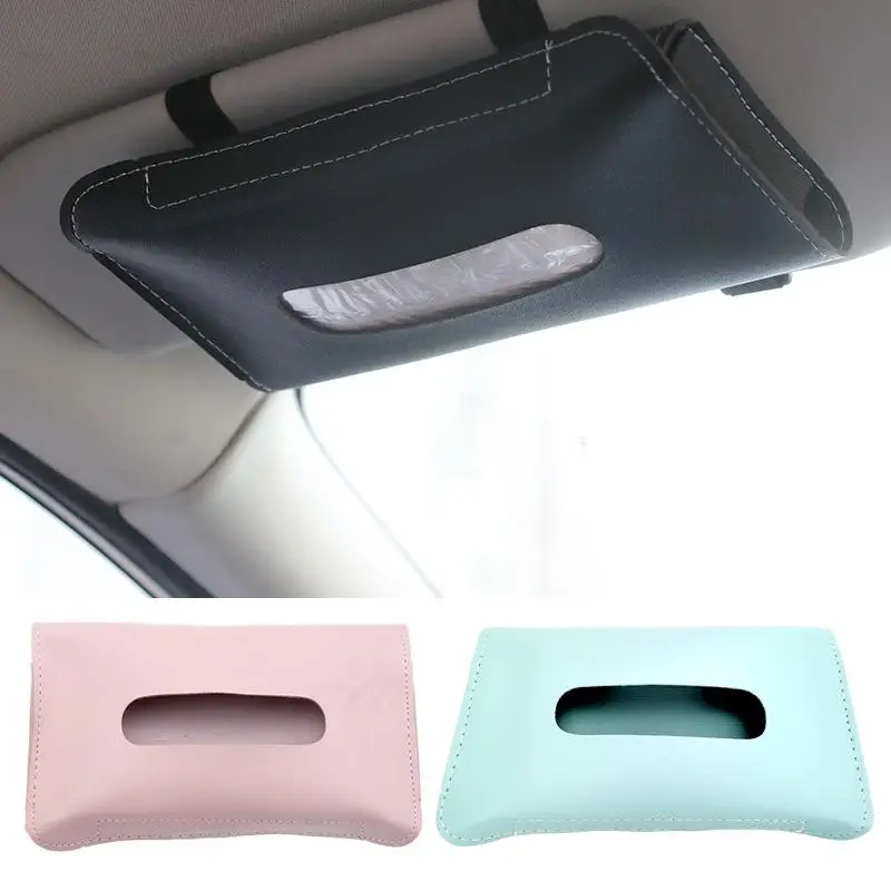 1Pc Car Tissue Box Towel Mask Holder Car Sun Visor Tissue Box Holder Auto Interior Storage Decoration