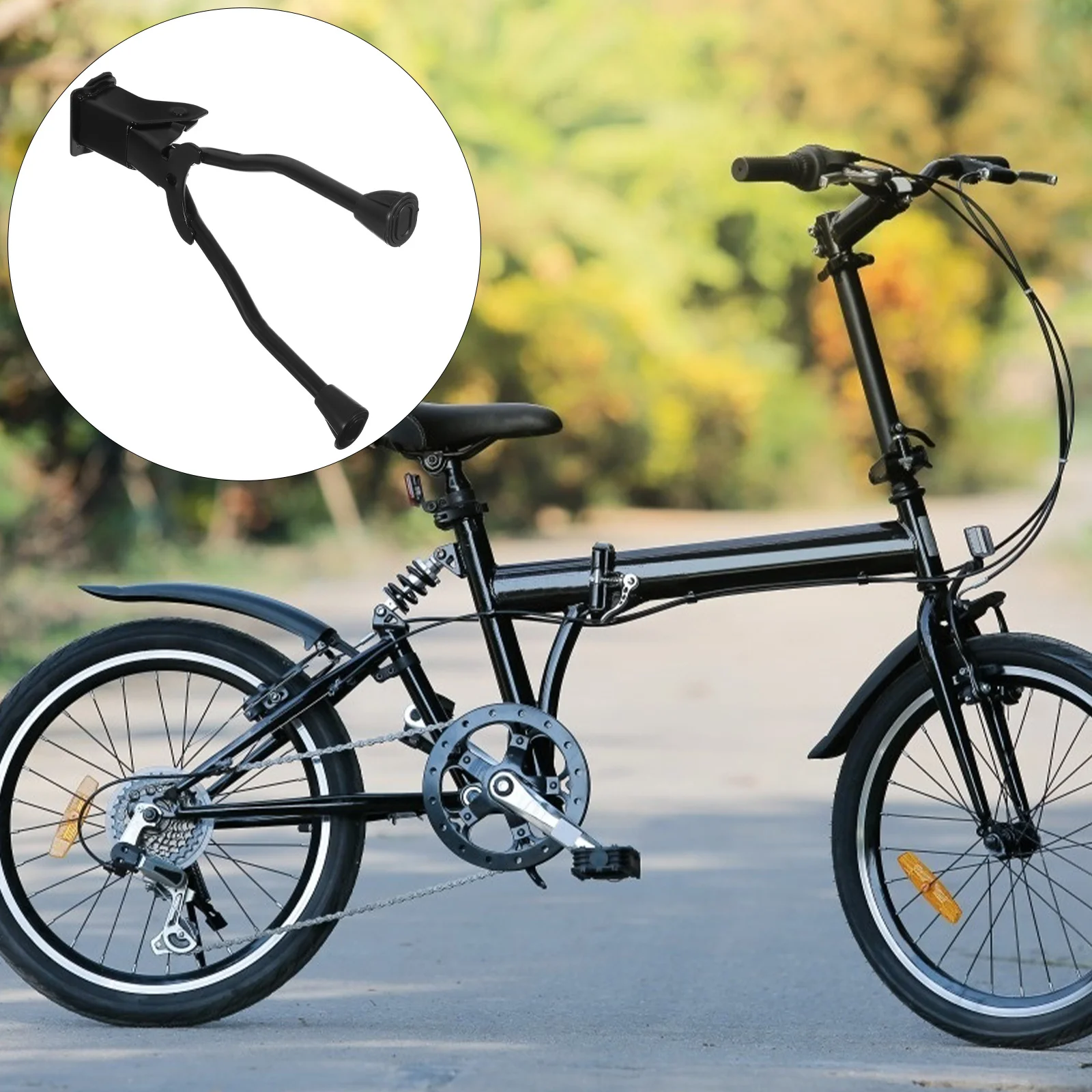 

1Pcs Double Leg Bike Kickstand Holder Adjustable Foldable Mountain Bike Side Parking Rack Support Stand 26 Inch and Up Black