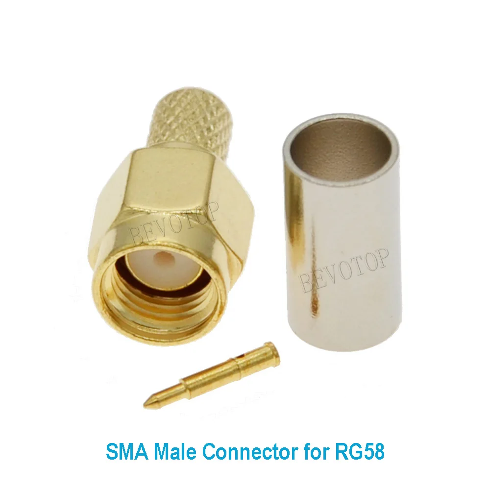 2Pcs/lot SMA Male Plug Female Jack Connector RPSMA Male Female Crimp for RG58 LMR195 RG400 RG142 Cable Brass Copper Fast Deliver