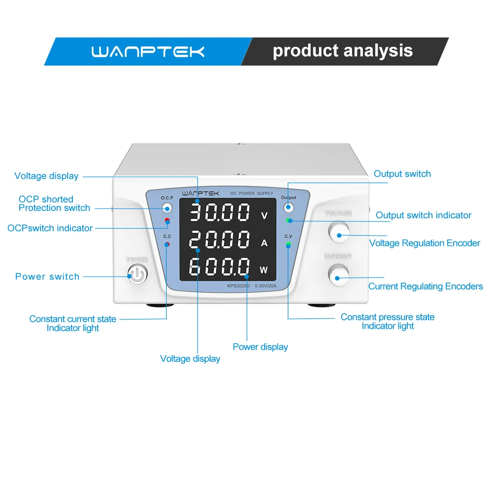 Wanptek DC Power Supply 30V 20A Lab Switching Power Supply 60V 10A Adjustable Power Supply AC220V 110V Aging Test Power Supply