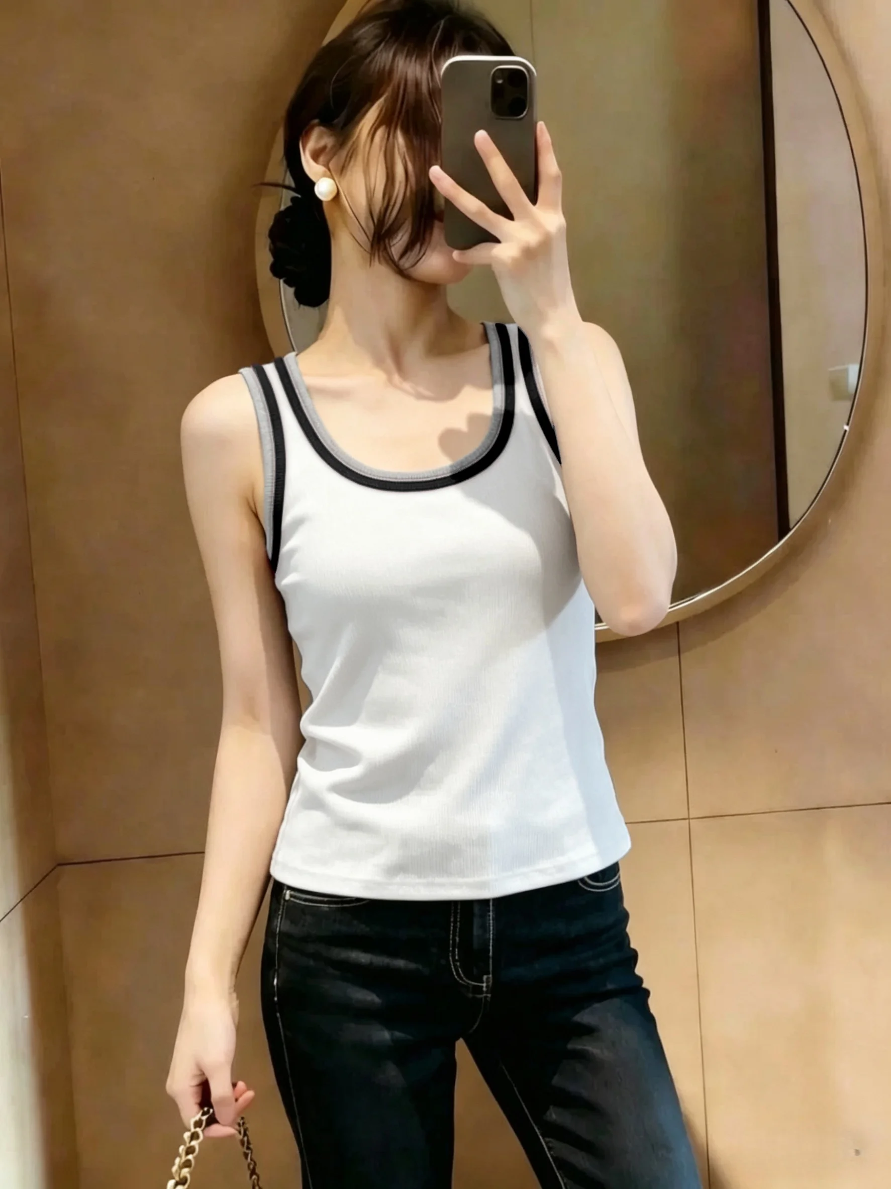 Women's Slim Fit Tank Top 95 Cotton Sleeveless Summer New Style Big Size Inner Wear Outer Wear Base Layer  Color T-Shirt
