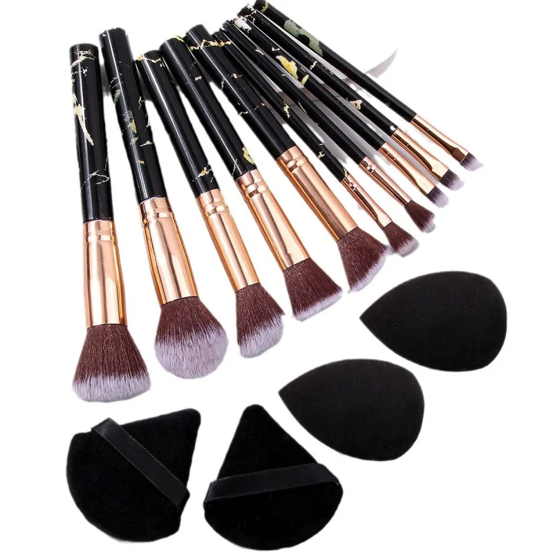 10 Pcs Marble Makeup Brushes Premium Synthetic Kabuki Foundation Blending Face Powder Blush Concealers Eye Shadows Brushes