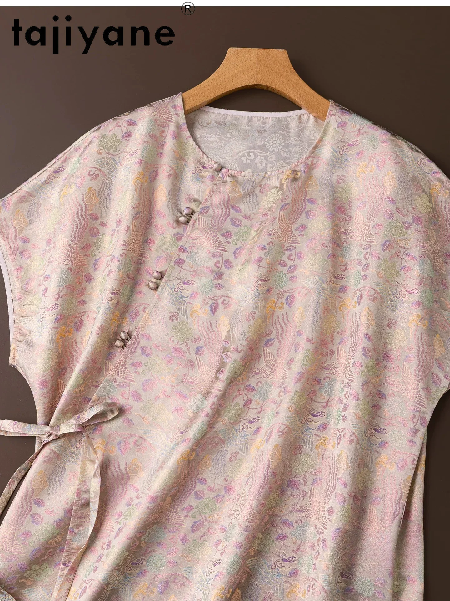 TAJIYANE 100% Mulberry Silk Shirt Women New Chinese Style Blouse Oblique Placket Tie‑Up Summer Tops for Woman Clothing 2026 ropa