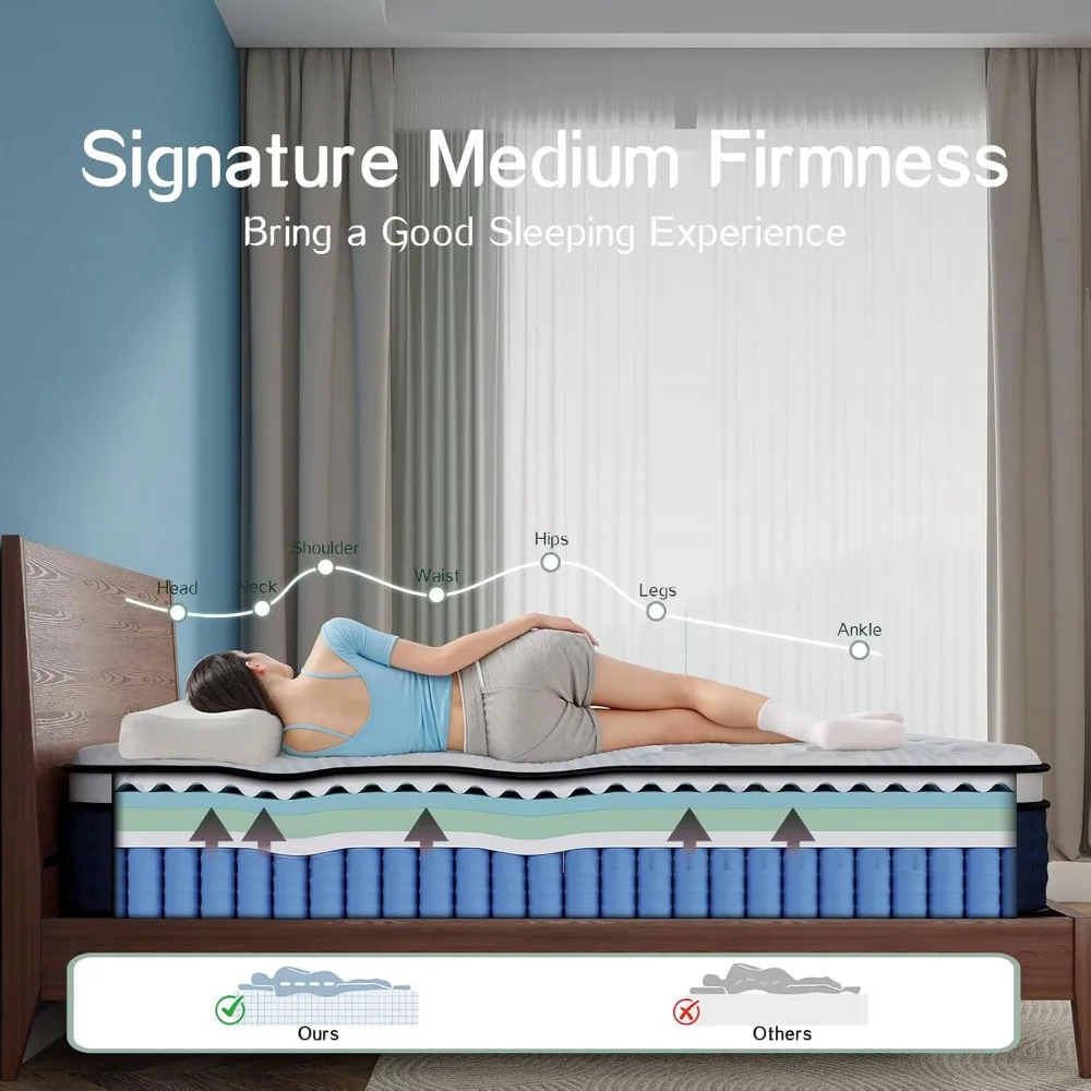 مرتبة كوين متوسطة الحجم مقاس 12 بوصة مع دعم خلفي من إسفنج الذاكرة وعزل الحركة - مرتبة دعم فاخرة بمساحة للراحة #6