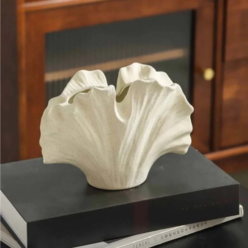 Vase rétro nordique en céramique, ornements de bureau pour salon B&B, vase en forme de feuille, vase pour fleurs séchées, arrangement floral, ornements