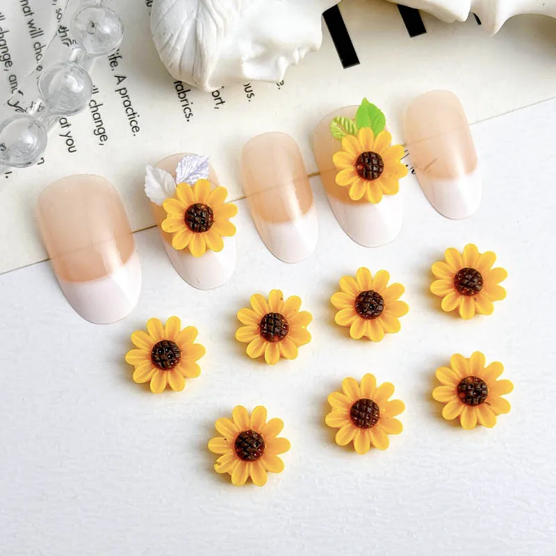 

30PCS Yellow 3d Acrylic Flower Nail Art Charms Resin Sunflower Accessories For Manicure Decor Nails Decoration Supplies Tool