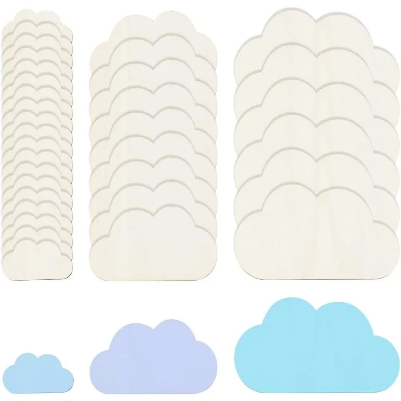 36pcs 3 Sizes Unfinished Wood Slices Wood Color Cloud Shape Wooden Pieces Unfinished Blank Slices Natural Wood Cutouts for DIY