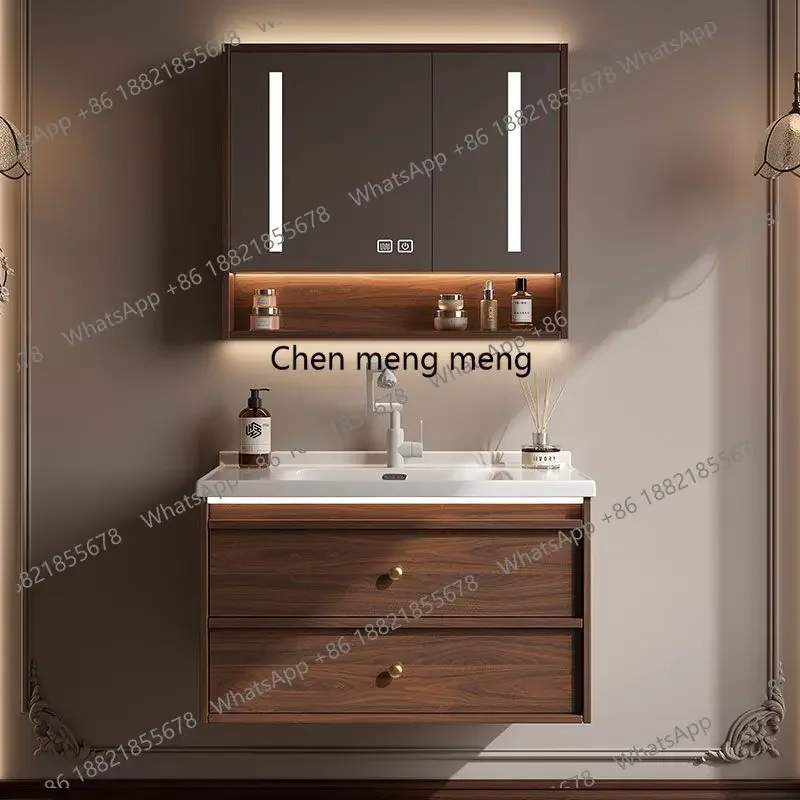 

Walnut antique bathroom cabinet hand washing ceramic integrated, wash basin Chinese washing combination