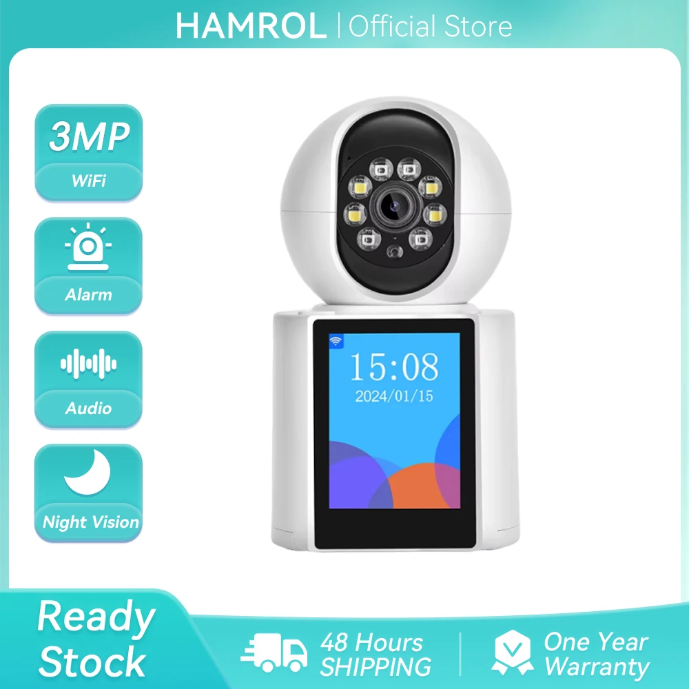 3MP Wifi Camera Baby Monitor 2.8 inch Screen PTZ Surveillance Two Way Audio Video Calling ICSEE APP Smart Home Security Camera