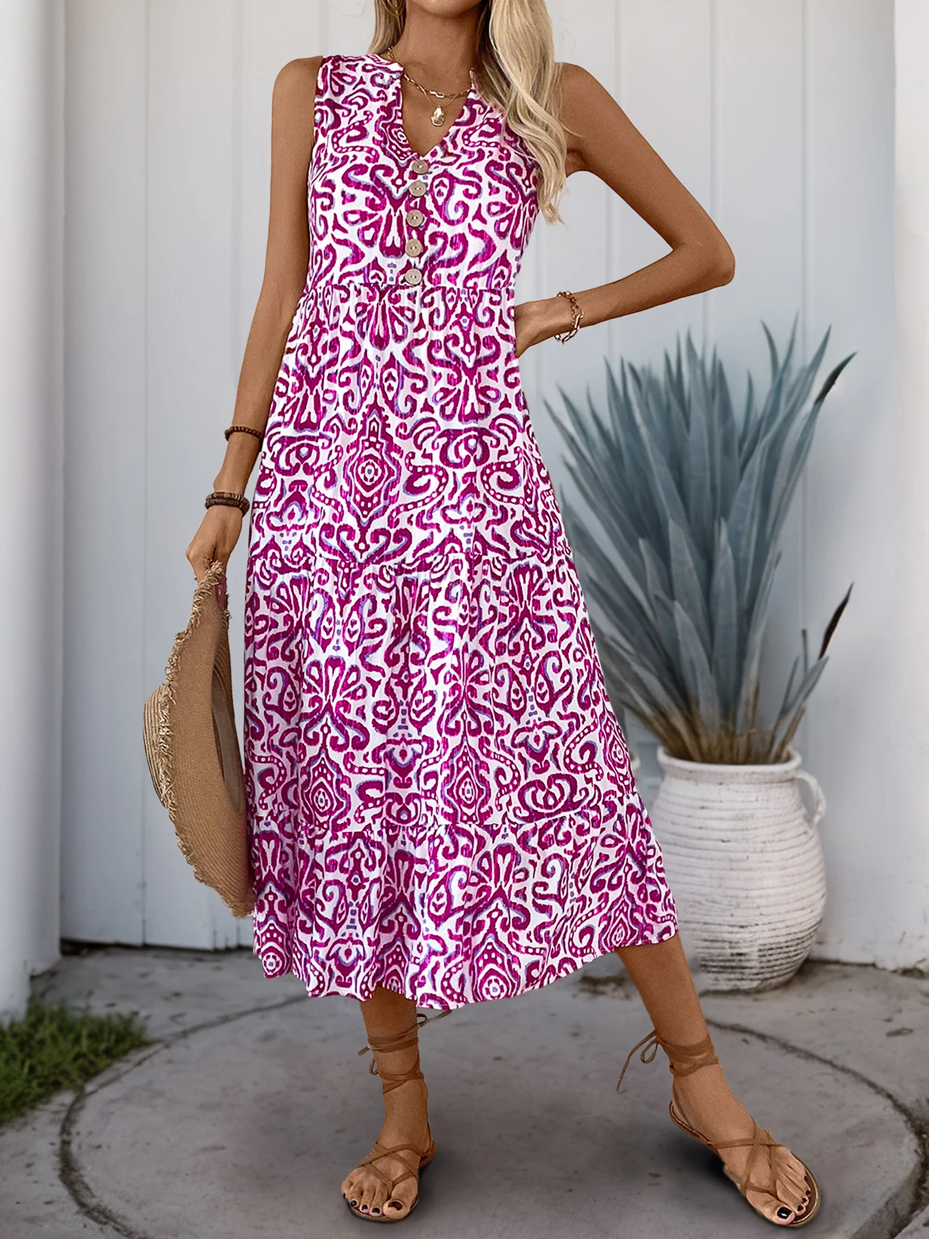 

2025 cross-border foreign trade summer hot selling new printed sleeveless casual dress women
